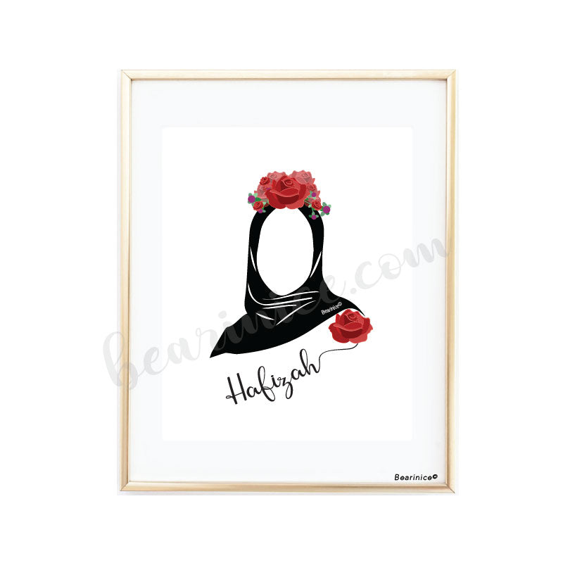Wall art - Hijabi Lady Print - Personalised - Black