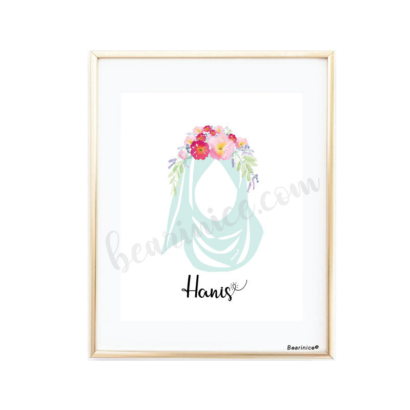 Wall art - Hijabi Lady Print - Personalised - mint